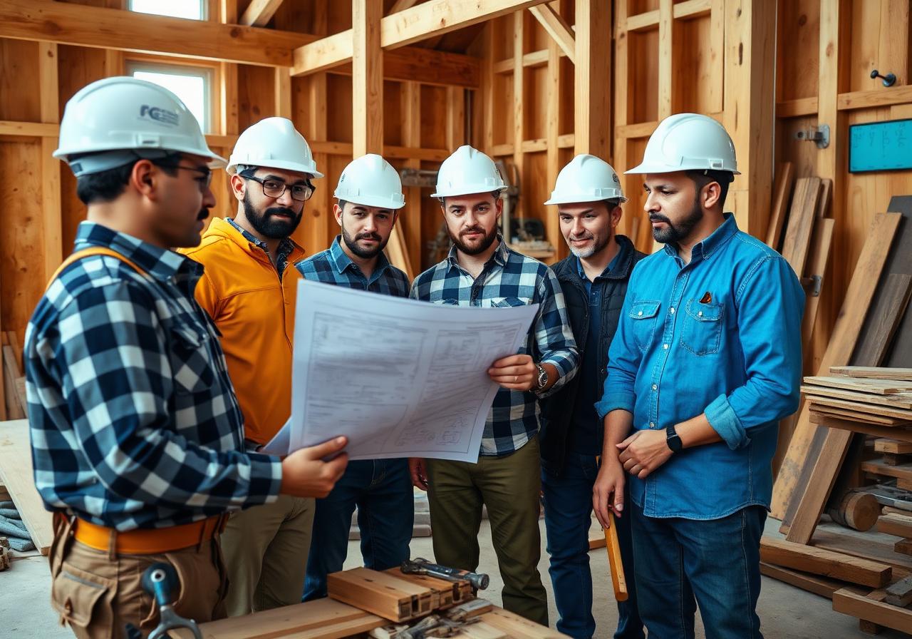 Carpentry crew reviewing coverage paperwork